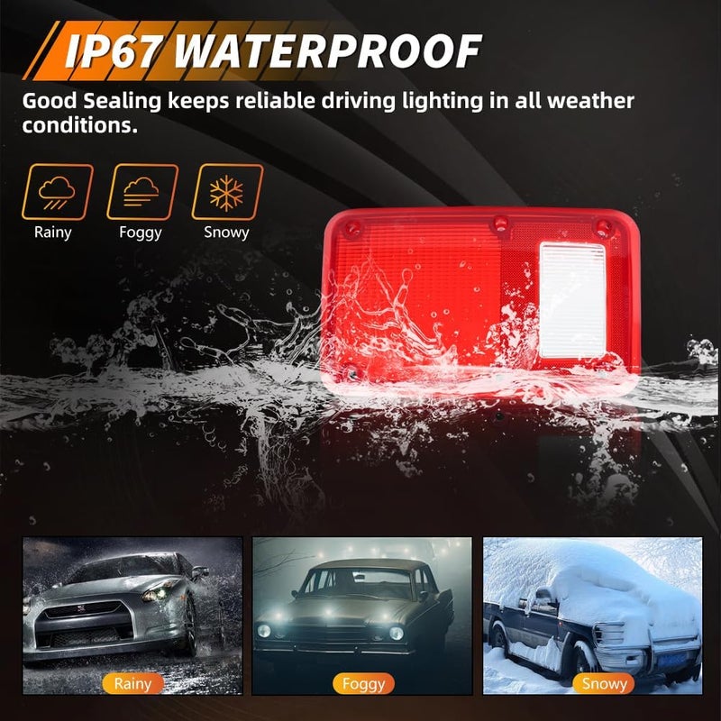 MOTRUM Tail Light Lens Compatible with 1978-1993 Dodge Truck Van, [DOT] [IP67 Waterproof] Tail Lamp Lens (Left + Right), Replace OEM #4057973 4057972 | CH2808102 CH2809102, 1 Pair, Red Lens - Image 3